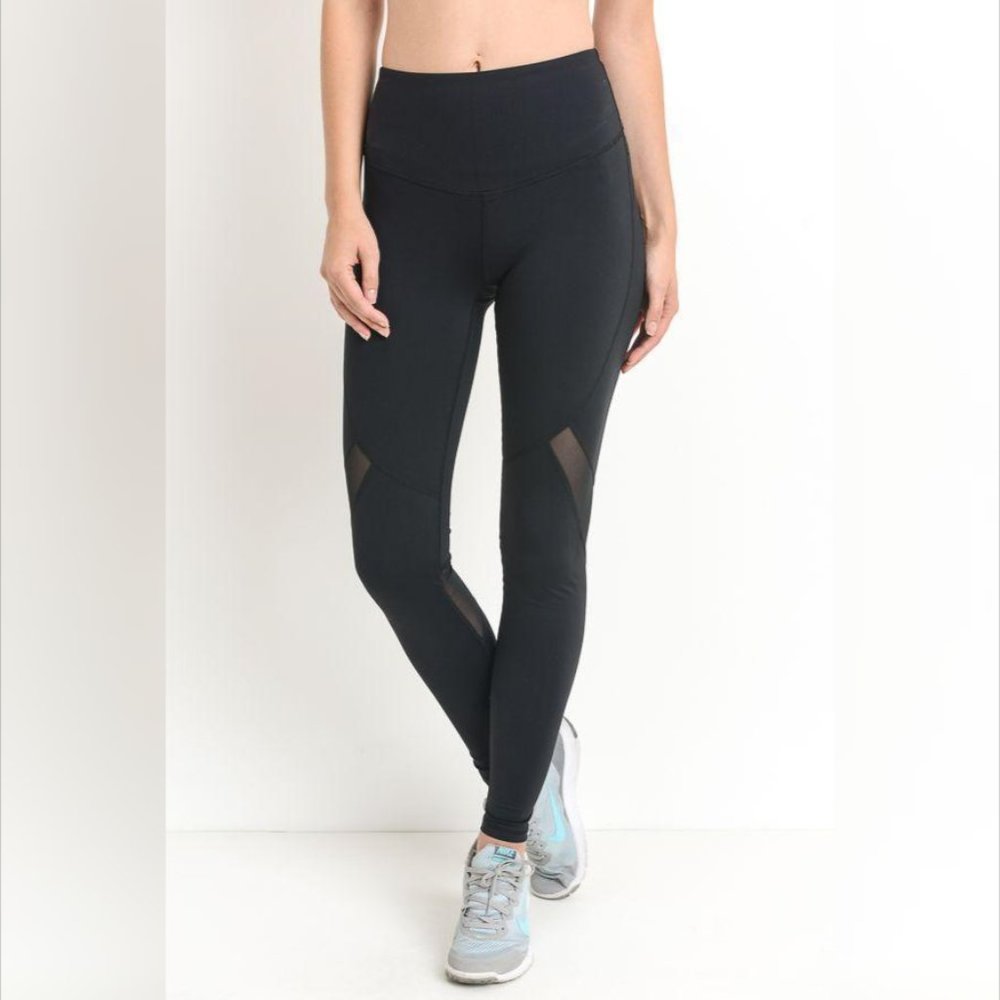 Highwaist Slanted Cross-Over Mesh Full Leggings - Picture 4 of 6